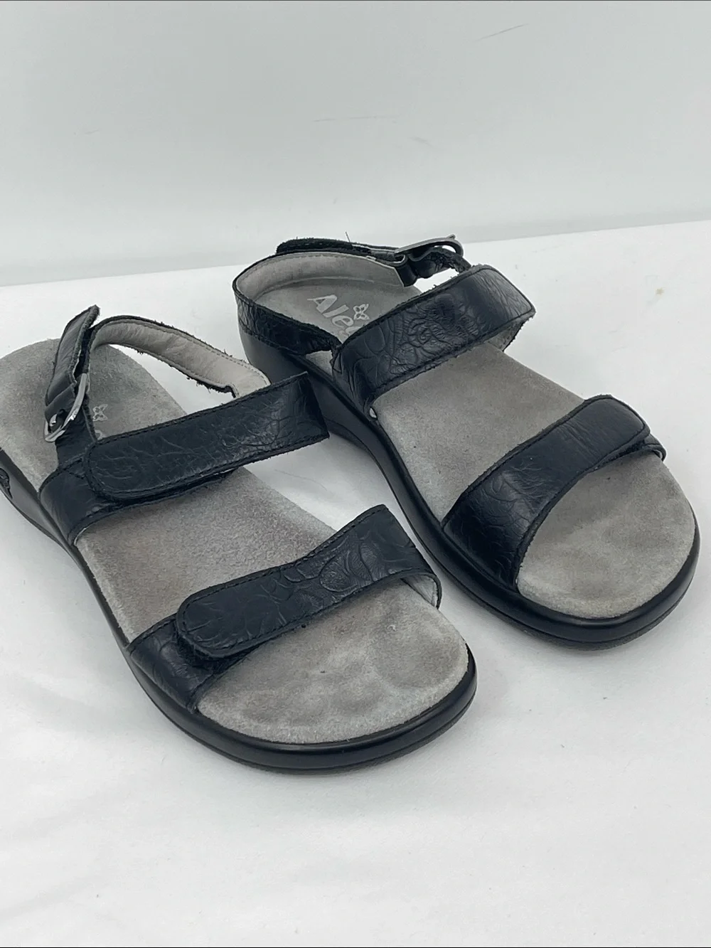 Alegria by PG LITE Black Leather Double-Strap Women's Sandals SIZE 36